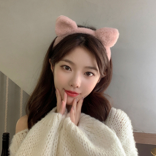 秋冬新款毛绒猫耳朵发箍女网红麦萌拍照压发头箍洗脸束发发卡头饰