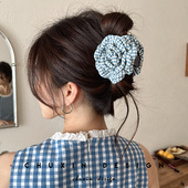 韩系手工格子花朵抓夹女复古高级感后脑勺盘发鲨鱼夹发夹caro同款