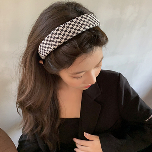 秋冬复古千鸟格发箍女网红外出高颅顶气质压发头箍发卡头饰高级感