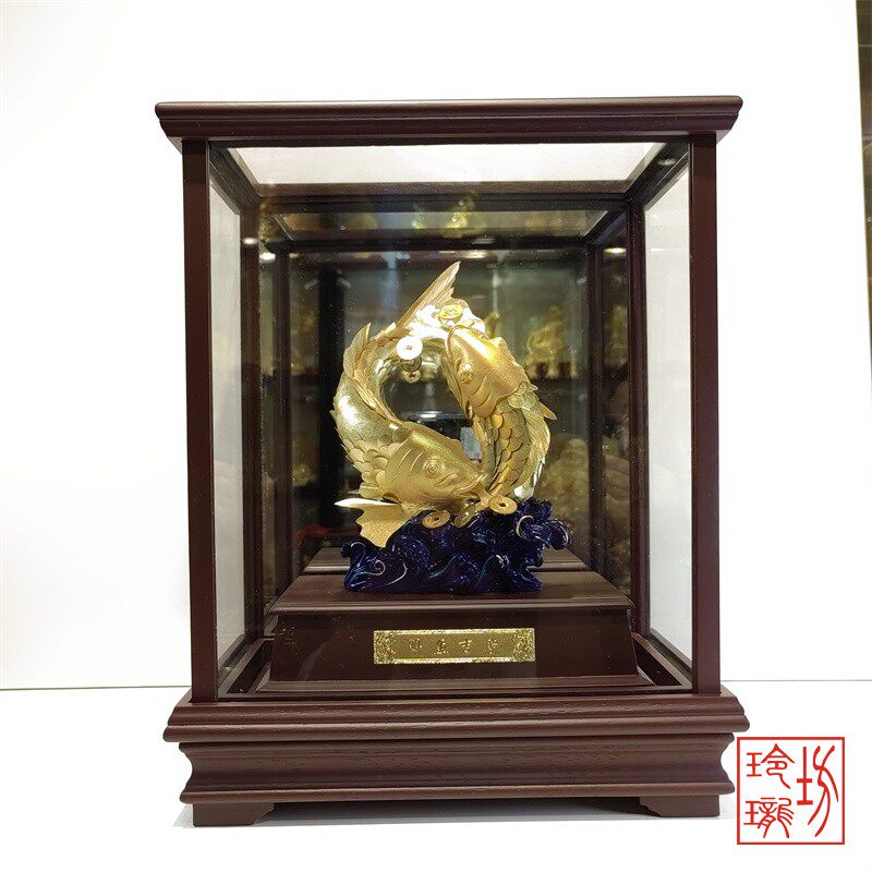 手工金箔精品黄金金银摆件双鱼吉庆年年有余鲤鱼摆放同事送礼桌面