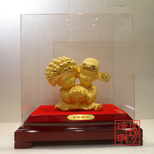 绒沙金黄金摆件婚庆礼品百年好合永结同心白头偕老装饰品家居金银