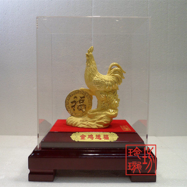 绒沙金黄金摆件 家居摆件 商务礼品 金鸡送福 大吉大利 鸡年新品