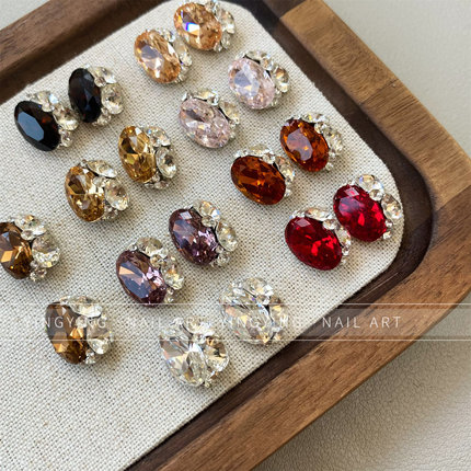 颖颖新品美甲爆款成品椭圆堆钻轻奢超闪鸽子蛋钻球10*13mm指甲钻