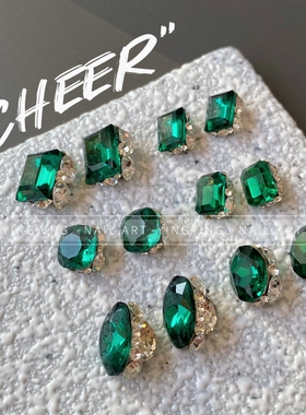 颖颖美甲纯手工高精品祖母绿色堆钻系列轻奢绿钻高级显白成品钻球