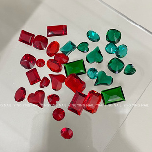 颖颖新品美甲爆款透底K9新年红色椭圆冰糖钻绿色百搭指甲尖底堆钻