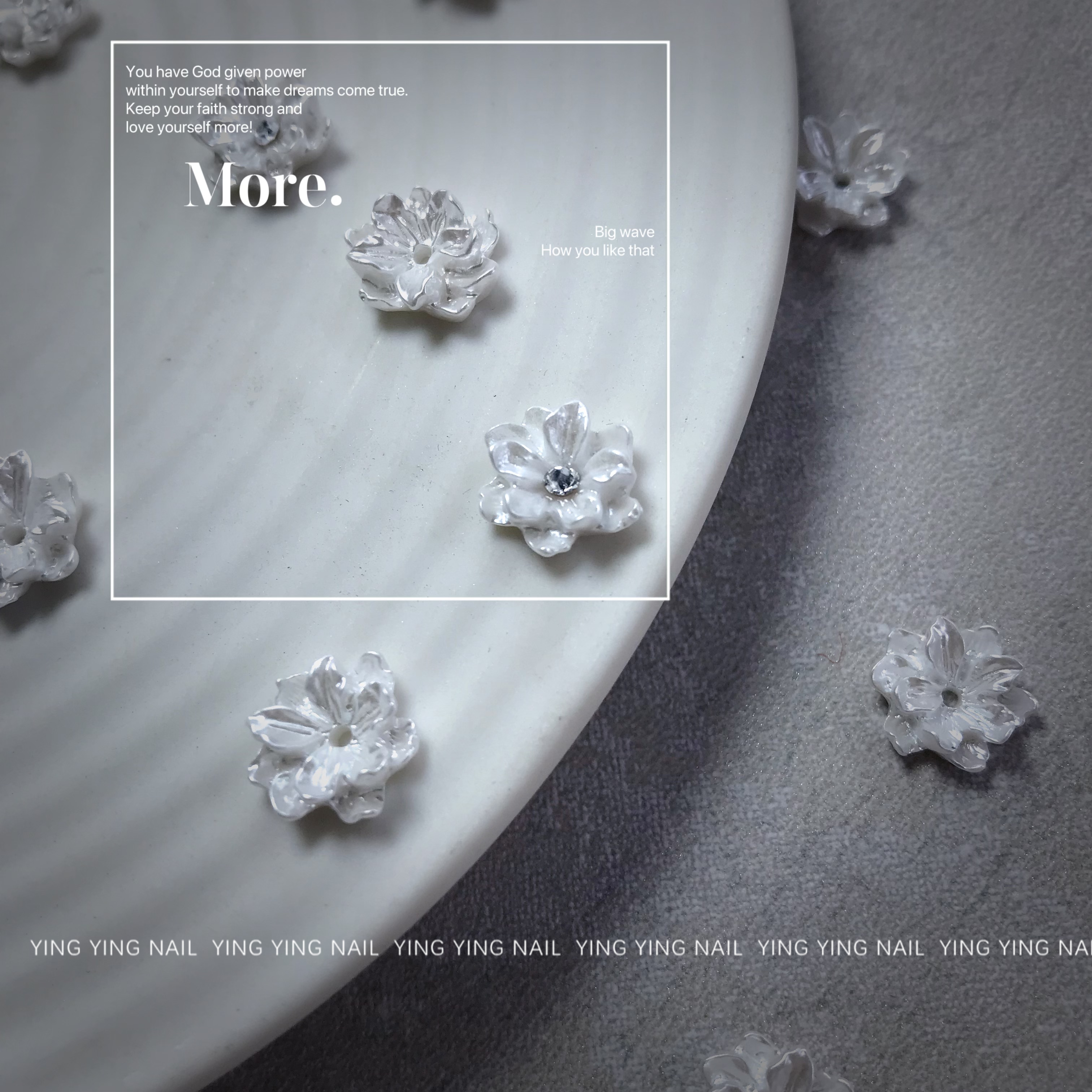 颖颖NAIL新品美甲新娘甲双层立体花卉饰品高亮白色指甲百搭装饰品