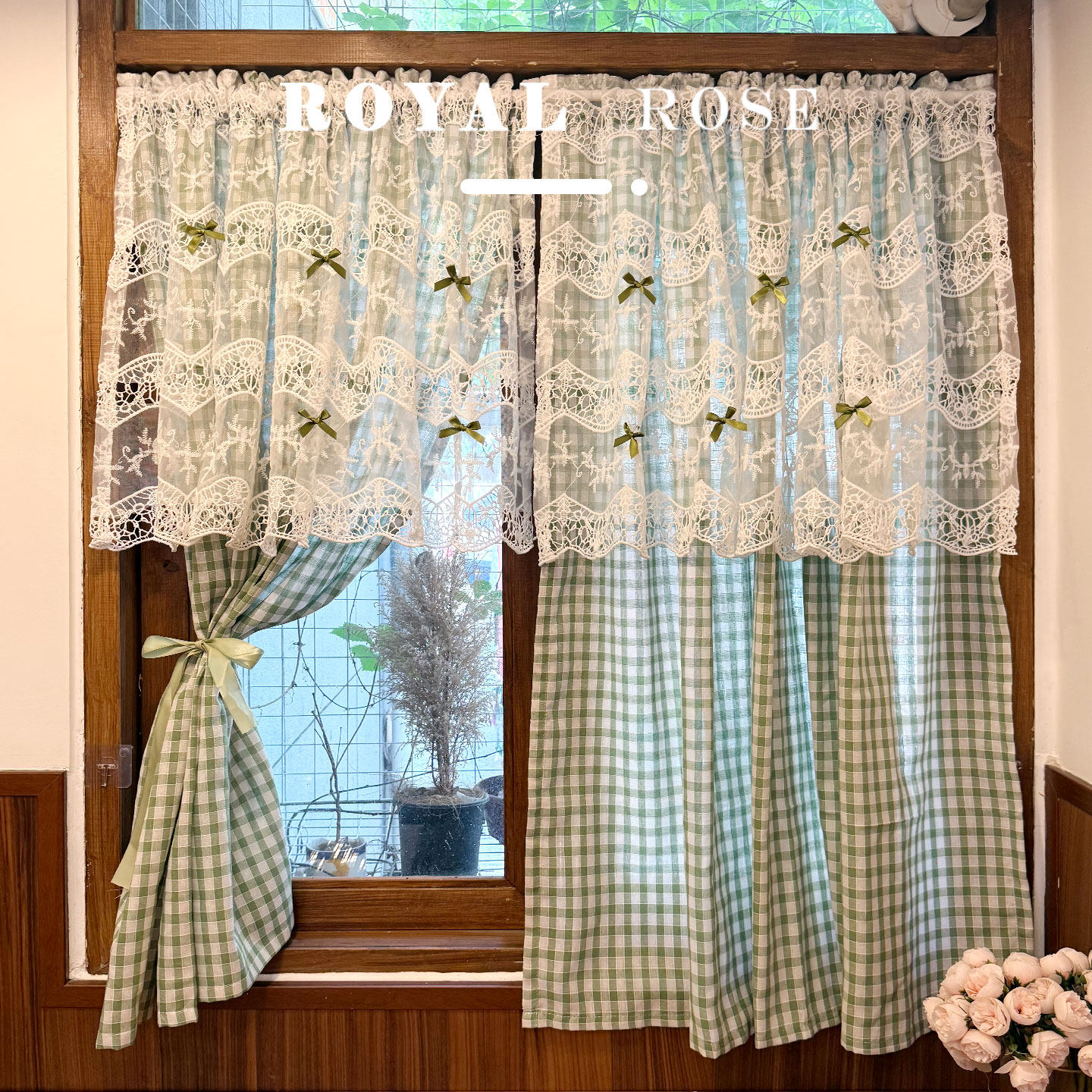 韩式田园白色蕾丝格子帘头法式浪漫复古飘窗窗帘隔断厨房半帘门帘