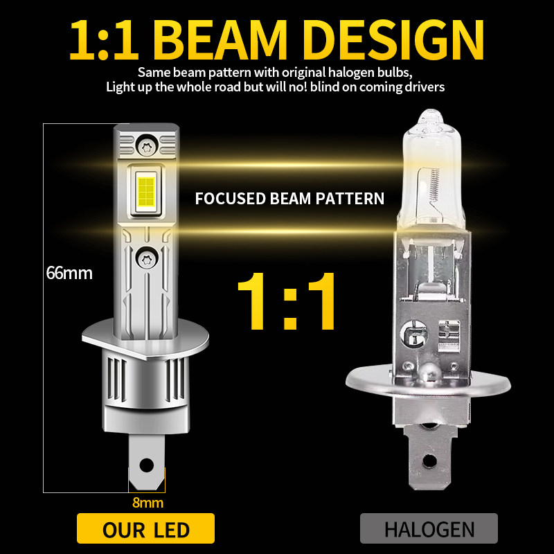 12V 자동차 LED 하이빔 및 로우빔 헤드라이트 H1 통합 디자인 고출력 1:1 슈퍼 브라이트 스포트라이트 플러그인 백색광 안개등