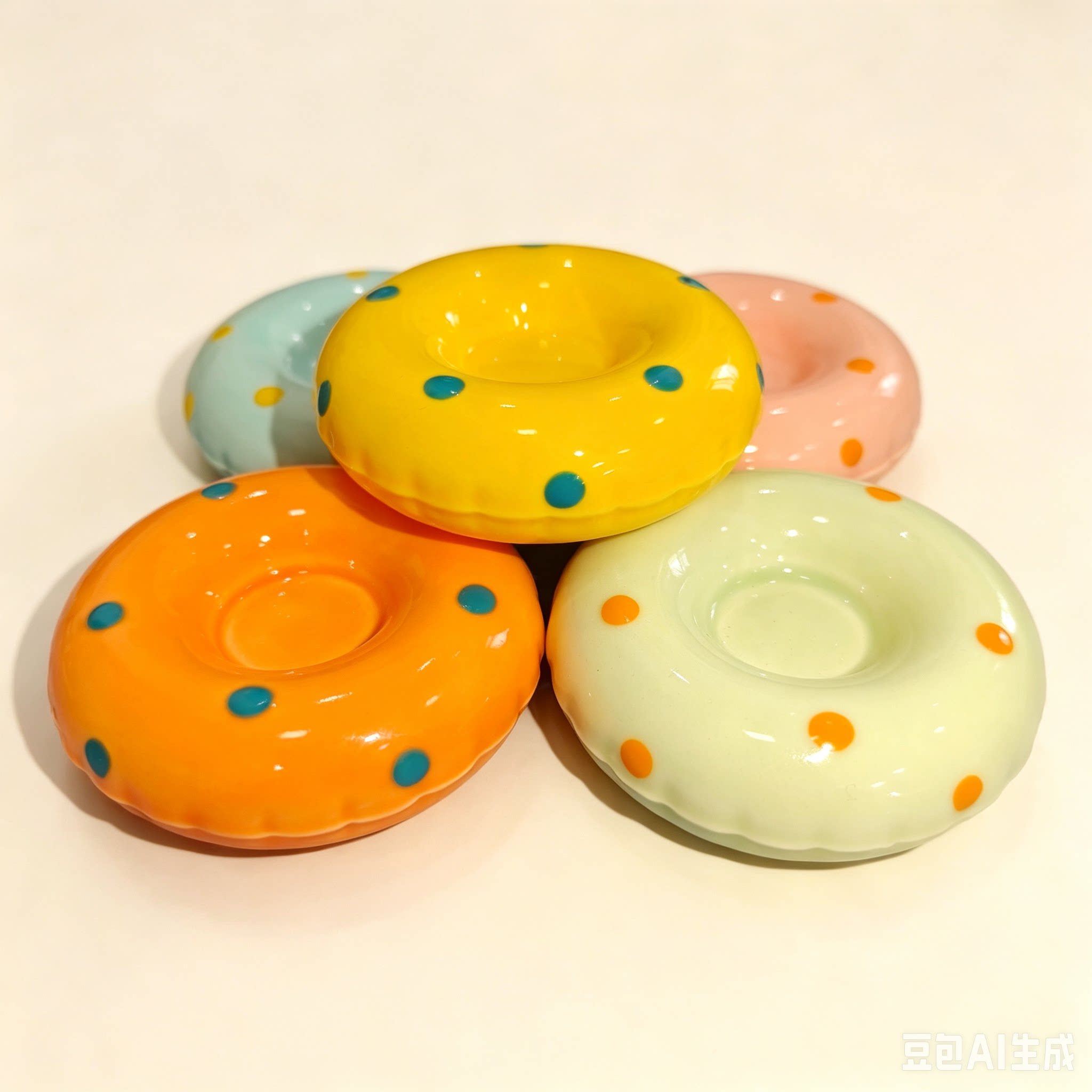 景德镇陶瓷原创设计游泳圈转转乐底座创意波点桌面汽车装饰品摆件