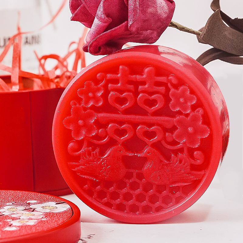 鸳鸯喜皂手工精油皂红回礼婚庆