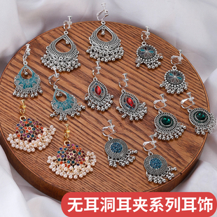 复古民族风耳环拍照耳饰小巧精致轻奢高级感气质耳夹无耳洞女 新款