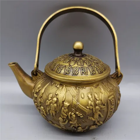 摆件祝寿壶仿古家居饰品黄铜壶铜酒壶百子工艺品铜铜器茶壶