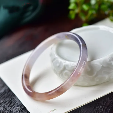 戈壁紫罗兰手镯飘花圆条镯子玉石金丝玉新疆女款扁条