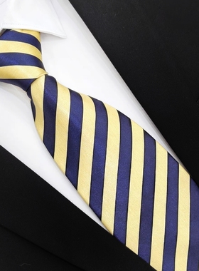 黄色领带男条纹正装手打免打结时尚工作金色宽版10cm窄版8CM领带