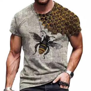 短袖 跨境2026夏季 蜜蜂十字架主题印花时尚 3DT恤 上衣 欧美街头男装