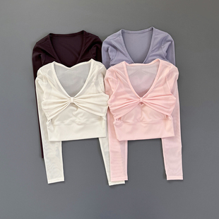 带胸垫瑜伽服女网纱上衣普拉提训练运动长袖速干衣修身绝美健身服