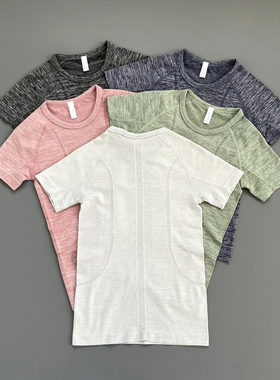 lu同款健身短袖收腰显瘦瑜伽上衣女高弹百搭户外跑步训练运动T恤