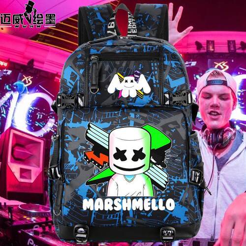 2024DJ电音棉花糖Marshmello摇滚周边背包双肩包休闲户外男女学生