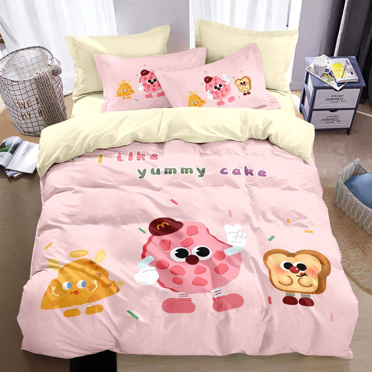 曲奇饼干纯棉床上四件套可爱儿童房卡通印花图案被套卧室床品套件