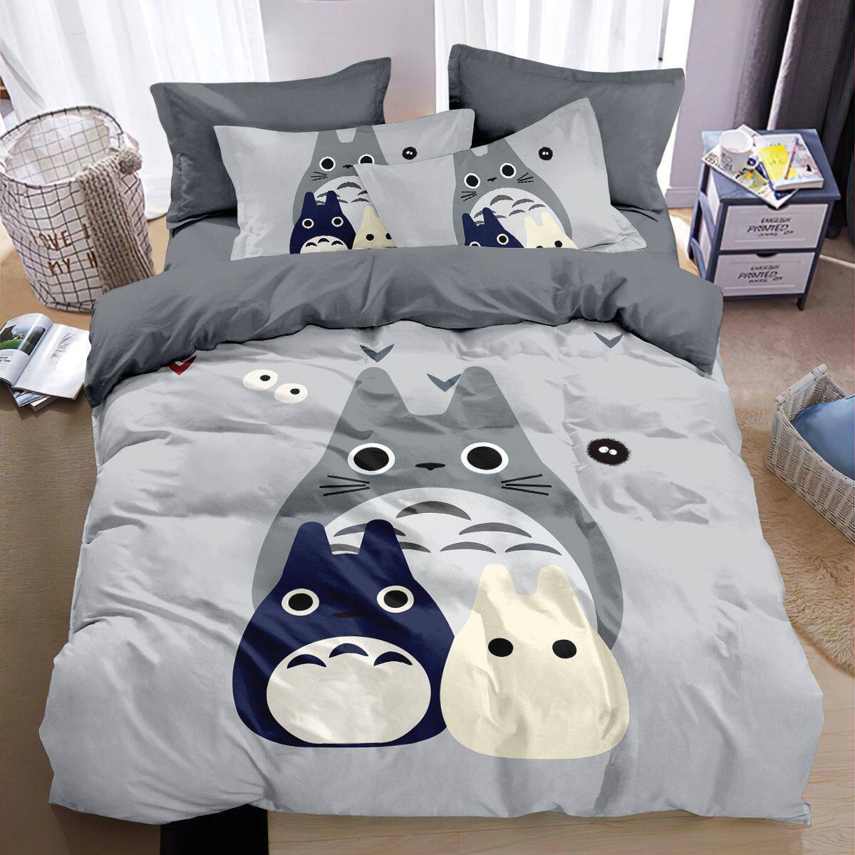 龙猫ins风全棉被套卡通可爱四件套儿童房宿舍宫崎骏网红床单床笠