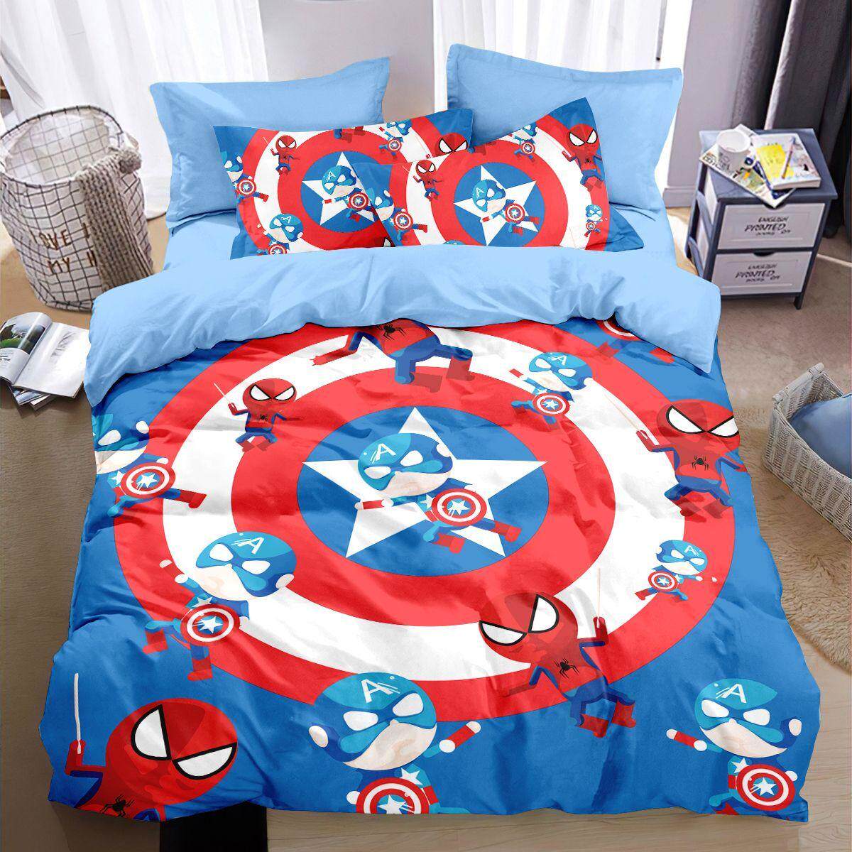 2024美国队长全棉被套四件套蜘蛛侠卡通男孩儿童房床上用品床单床