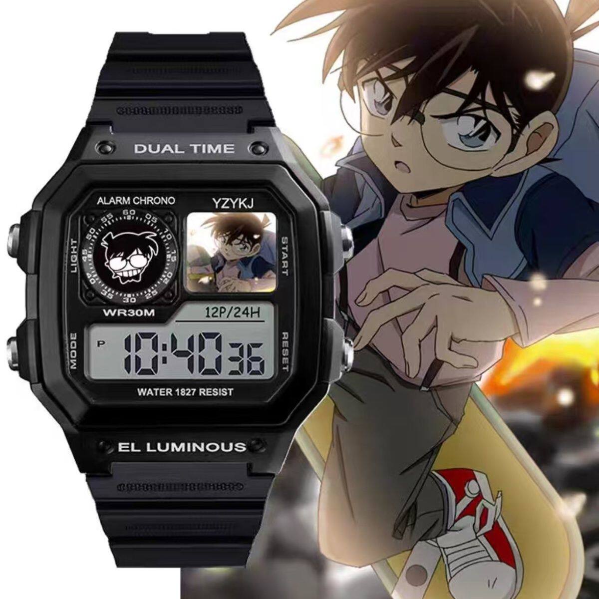 儿童小学生手表初中生电子表闹钟计时防水手腕表高颜值名侦探柯南