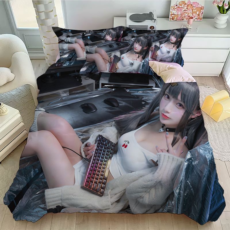 2024龙年床上用品少女动漫美女二次元卧室四件套学生宿舍三件套件