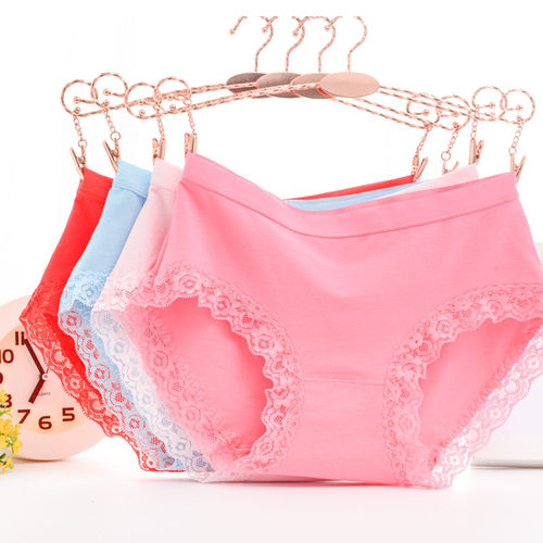 厂家直销 纯棉中腰女士内裤蕾丝花边透气棉内裆女包臀三角裤内裤