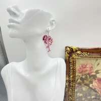 "Meiwu European and American vintage earrings, pink Valentine's Day fun and cute flamingo earrings, long ears. thumbnail 2