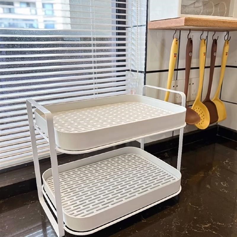 ins风沥水托盘水杯子收纳置物架厨房餐具双层家用桌面.玻璃茶杯架