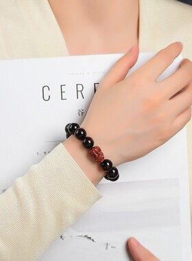 2026小叶紫檀朱砂貔貅单圈手串男女款檀香木质佛珠文玩本命年手链