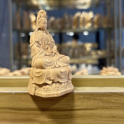 2026黄杨木雕坐莲台净瓶观音摆件小叶仿古精雕观世音菩萨家居供奉