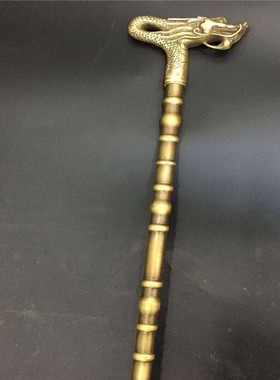 2026古玩铜器纯铜龙头拐杖铜拐杖拐棍手杖老人拐杖送老人收藏工艺