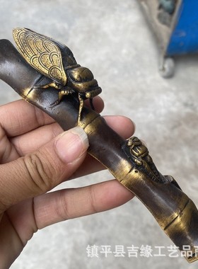 2026铜知了蝉镇纸摆件文房四宝镇尺书桌装饰书法工艺品礼物