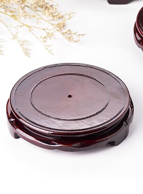 2026可旋转仿实木木质圆形底座 花盆鱼缸工艺品实木摆件花瓶奇石