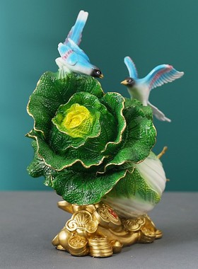 2026喜得百财彩铜摆件白菜喜鹊家居摆饰工艺品店铺桌面全黄铜摆饰