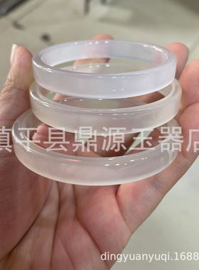 2026公主镯方镯马料灰白高冰玉髓手镯 蜜糖色玛瑙镯子女款毛坯镯