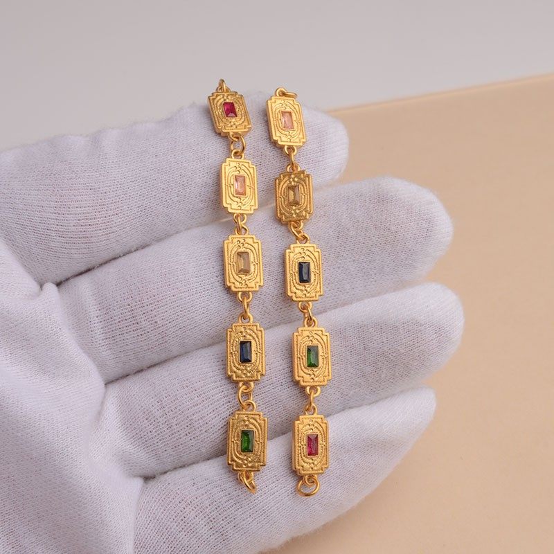 2026古法沙金方形复古手牌镶嵌链条diy手工自制手链项链饰品配件