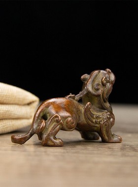 2026复古紫铜色合金貔貅摆件镇纸茶宠貔貅摆饰茶道桌面装饰家居用