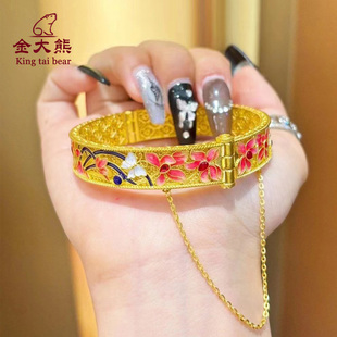 金大熊足金999宫廷古法金珐琅彩手镯黄金计价正品