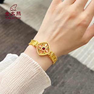 足金999锦绣繁花螺钿黄金手牌搭配土耳其表带可转动两面带宫廷风
