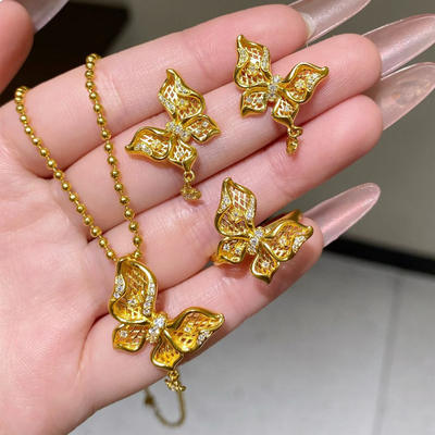 足金999梦幻蝴蝶黄金吊坠黄金耳坠法式轻奢复古新款精致气质