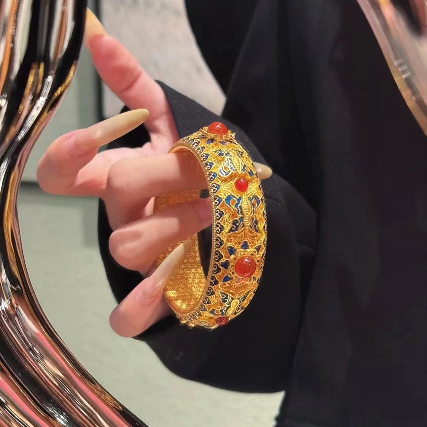 足金999珐琅彩皇后花丝手镯重工复古中式宫廷风贵气十足婚假传承