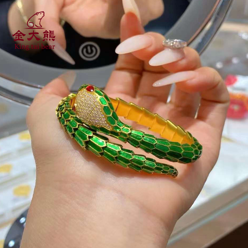 足金999黄金手镯女款蛇形开口古法传承实心送礼物水贝珠宝定制