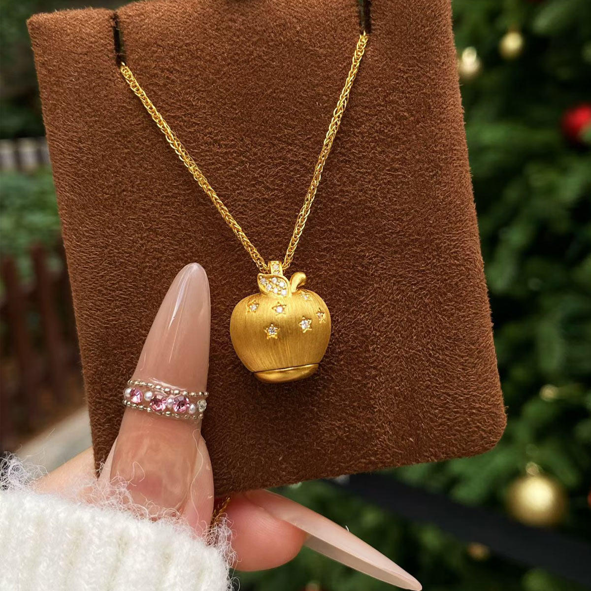 足金999拉丝苹果黄金吊坠圣诞节平安夜礼物可抽拉铃铛挂坠送礼物