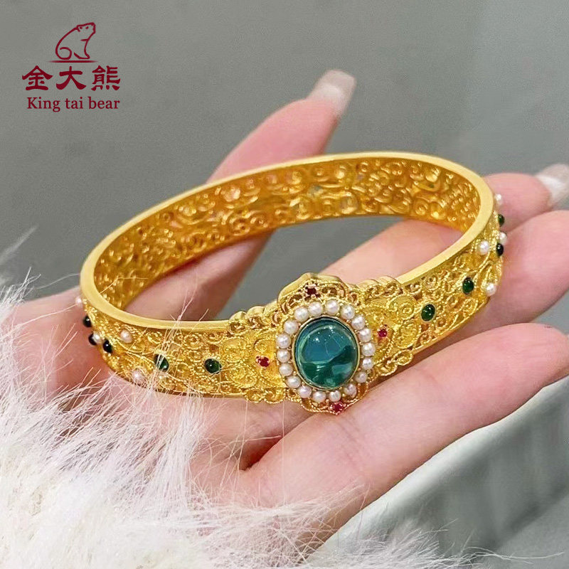 金大熊古法黄金花丝宝石镶嵌传承精品足金手镯