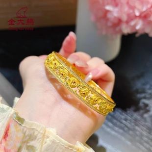 足金999宫廷复古花黄金手镯黄金戒指繁花似锦绝美送老婆礼物