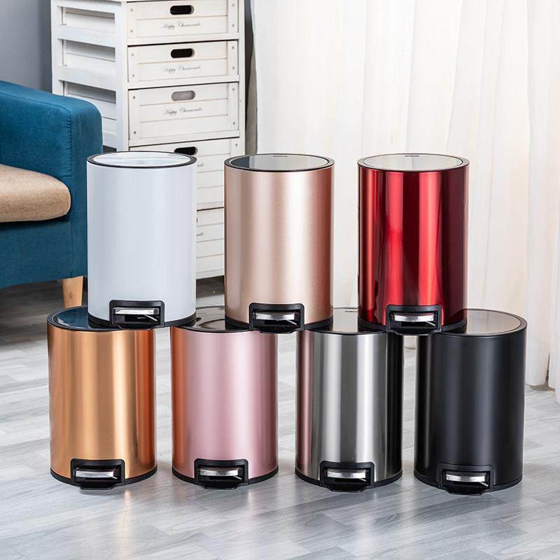 不锈钢垃圾桶脚踏式带盖圆形开口主卧客厅厨房卫生间家用小号5升