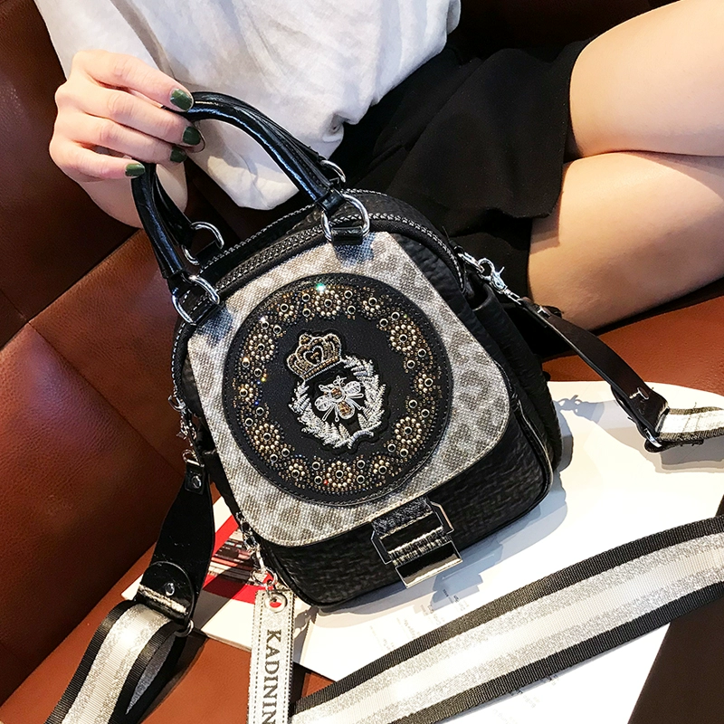高级感双肩包女2024新款包包时尚潮流百搭斜挎包真皮女士背包潮