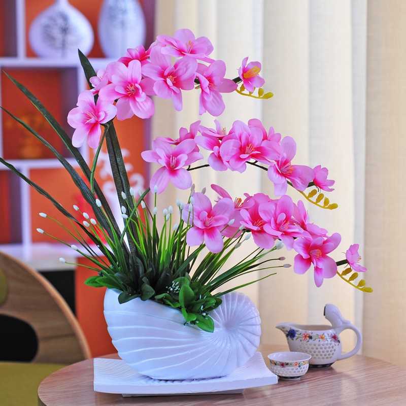蝴蝶兰仿真花套装pu手感塑料花假花盆栽客厅餐桌室内装饰插花摆件